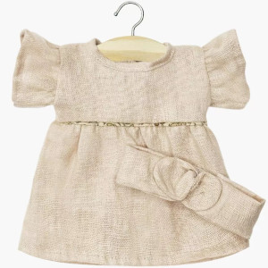 Robe Daisy et son headband en lin lavé "Nude" pour poupée Gordis Minikane