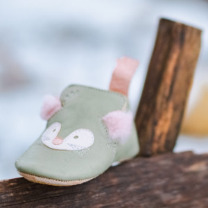 Chaussons bébé en cuir My Blublu "Souricette Vert Amande" Easy Peasy