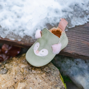 Chaussons bébé en cuir My Blublu "Souricette Vert Amande" Easy Peasy