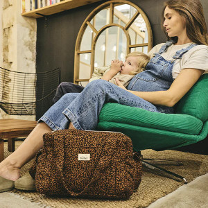 Sac à langer Middle en double gaze de coton Capsule "Leopard Noir" BEbel
