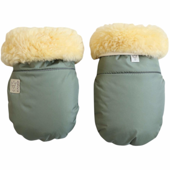 Moufles pour poussette en peau de mouton Reflect "Salbei Green"