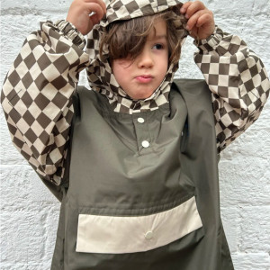 Poncho de pluie Long "Damier Kaki" (enfant) Poule Party