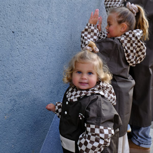Poncho de pluie Long "Damier Kaki" (enfant) Poule Party