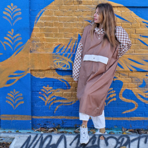 Poncho de pluie Long "Damier Marron" (adulte) Poule Party