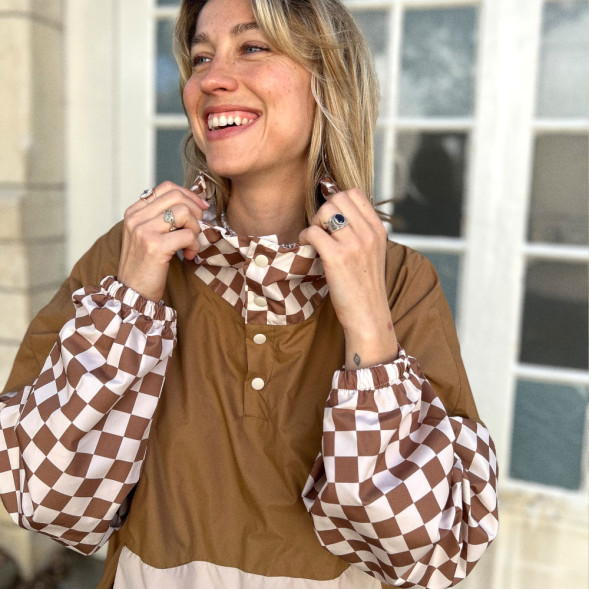 Poncho de pluie Long "Damier Marron" (adulte)