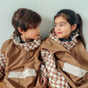 Poncho de pluie Long "Damier Marron" (enfant) Poule Party
