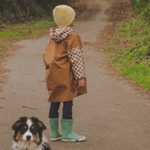 Poncho de pluie Long "Damier Marron" (enfant) Poule Party