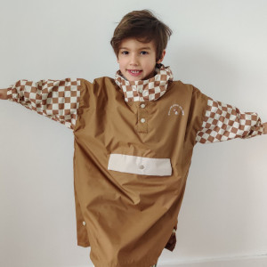 Poncho de pluie Long "Damier Marron" (enfant) Poule Party