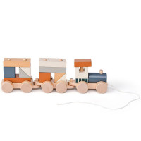 Train en bois à tirer avec blocs "Bleu" (1-3 ans)