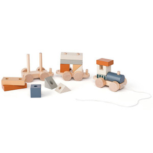 Train en bois à tirer avec blocs "Bleu" (1-3 ans) Kids Concept