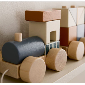 Train en bois à tirer avec blocs "Bleu" (1-3 ans) Kids Concept