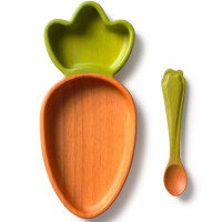 Ensemble Assiette & Cuillère bébé en bois d'hevea "Cathy la Carotte" Oli & Carol