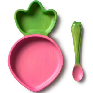 Ensemble Assiette & Cuillère bébé en bois d'hevea "Ramona Le Radis" Oli & Carol