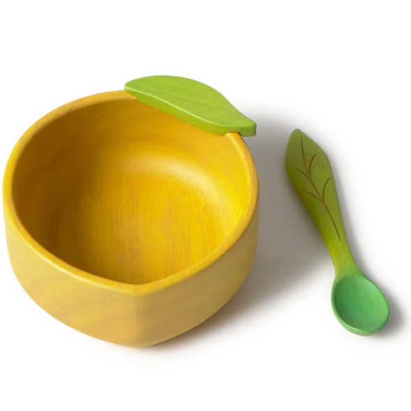 Set Bol & Cuillère bébé en bois d'hévea "Lou Le Citron" Oli & Carol