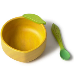 Set Bol & Cuillère bébé en bois d'hévea "Lou Le Citron" Oli & Carol