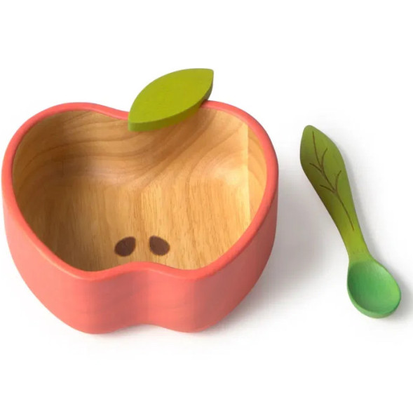 Set Bol & Cuillère bébé en bois d'hévea "Pepa la Pomme" Oli & Carol
