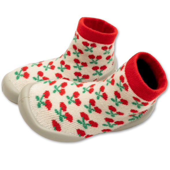 Chaussons Chaussettes à semelle souple "Cerises"