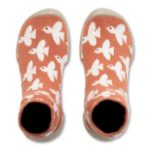 Chaussons Chaussettes à semelle souple "Oiseaux et Tulipes Phosphorescent"