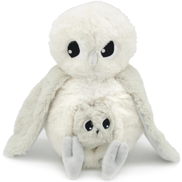 Peluche Ptipotos Chouette Polaire Maman + Bébé "Blanc" (24 cm)