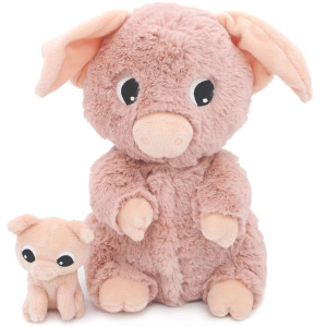Peluche Ptipotos Cochon + Bébé "Rose" Déglingos