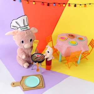 Peluche Ptipotos Cochon + Bébé "Rose" Déglingos
