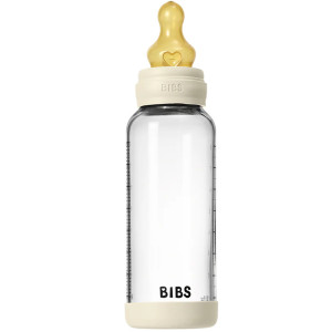 Biberon Bibs 240 ml en verre ultra-résistant avec tétine en latex Débit Medium "Ivoire"