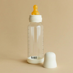 Biberon Bibs 240 ml en verre ultra-résistant avec tétine en latex Débit Medium "Ivoire"