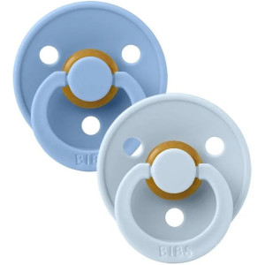 Tétines rondes en caoutchouc naturel (0-6 mois) "Bleu Ciel/BLeu Layette" (x2)