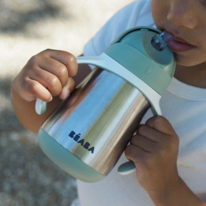 Tasse d'apprentissage à paille anti-fuite en inox "Vert Sauge" (250ml) Beaba