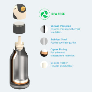 Gourde en inox isotherme (460 ml) Bestie "Pingouin" Asobu