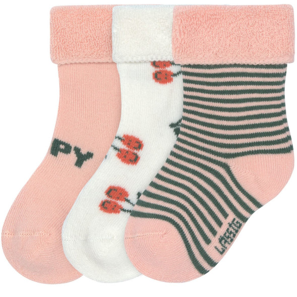 Chaussettes bébé Naissance en coton bio bouclette "Cerise Pêche" (x3)
