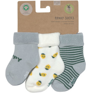 Chaussettes bébé Naissance en coton bio bouclette "Citron Bleu" (x3) Lassig