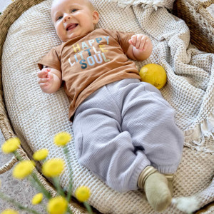 Chaussettes bébé (4-12 mois) en coton bio bouclette "Rayures Kaki/Camel" (x3)