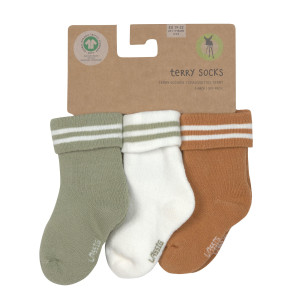 Chaussettes bébé (4-12 mois) en coton bio bouclette "Rayures Kaki/Camel" (x3)