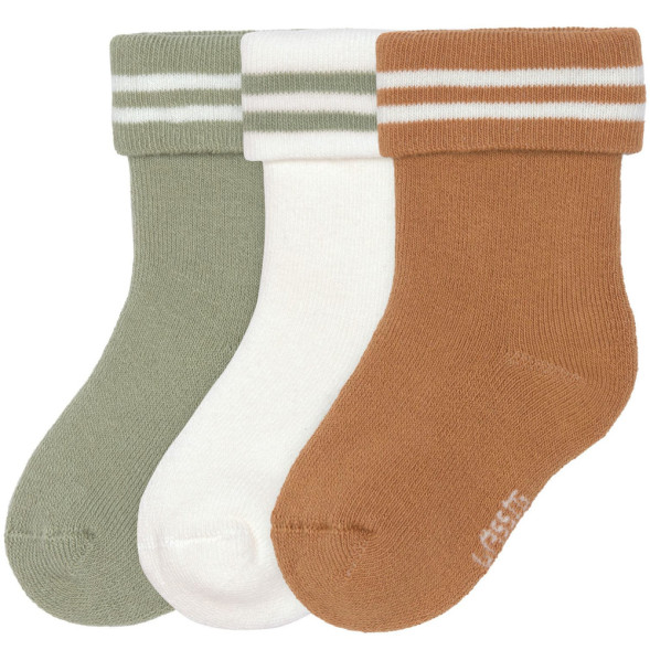 Chaussettes bébé (4-12 mois) en coton bio bouclette "Rayures Kaki/Camel" (x3)