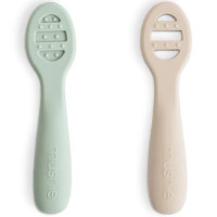 Cuillère bébé en silicone 1er âge "Vert Menthe / Sable" (6 mois et +)