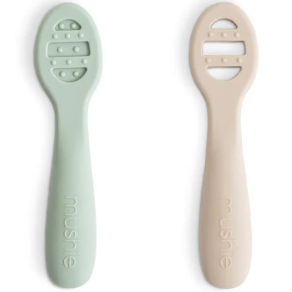 Cuillère bébé en silicone 1er âge "Vert Menthe / Sable" (6 mois et +)