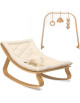 Transat bébé LEVO en bois de hêtre / Coussin bio "Milk" + Arche d'éveil