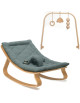 Transat bébé LEVO en bois de hêtre / Coussin bio "Orage" + Arche d'éveil