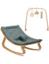 Transat bébé LEVO en bois de hêtre / Coussin bio "Orage" + Arche d'éveil