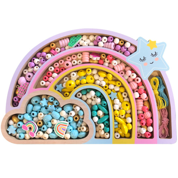 Coffret de perles en bois "Arc-en-ciel" (330 perles)