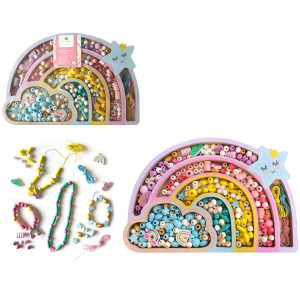 Coffret de perles en bois "Arc-en-ciel" (330 perles) Sycomore