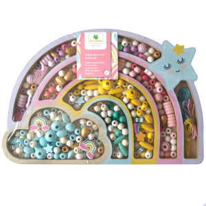 Coffret de perles en bois "Arc-en-ciel" (330 perles) Sycomore