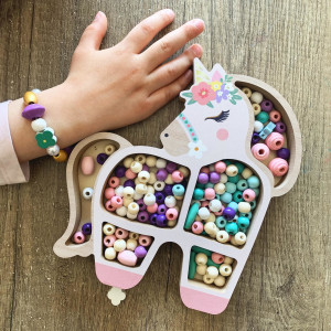 Coffret de perles en bois "Licorne" (170 perles) Sycomore