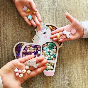 Coffret de perles en bois "Licorne" (170 perles) Sycomore
