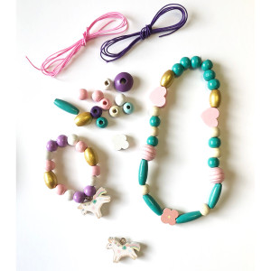 Coffret de perles en bois "Licorne" (170 perles) Sycomore