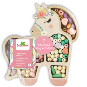 Coffret de perles en bois "Licorne" (170 perles) Sycomore