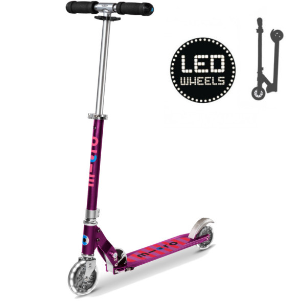 Trottinette pliable Micro Sprite avec roues LED "Rayures Violettes" (5-12 ans)