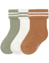 Chaussettes bébé (12-24 mois) en coton bio bouclette "Rayures Kaki Caramel" (x3)