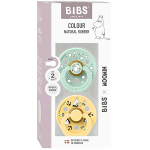 Tétines symétriques en caoutchouc naturel (0-6 mois) "Moomin Jaune Menthe"Bibs